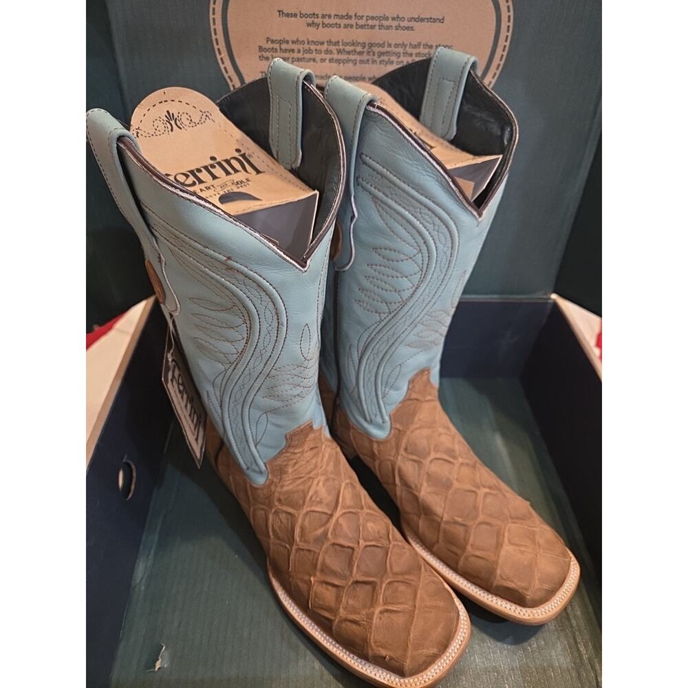 Ferrini Western Boots Mens Bronco Pirarucu Print Brown 43393-11